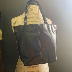 Wilson Leather vintage black medium 2 handle tote handbag with cream stitch